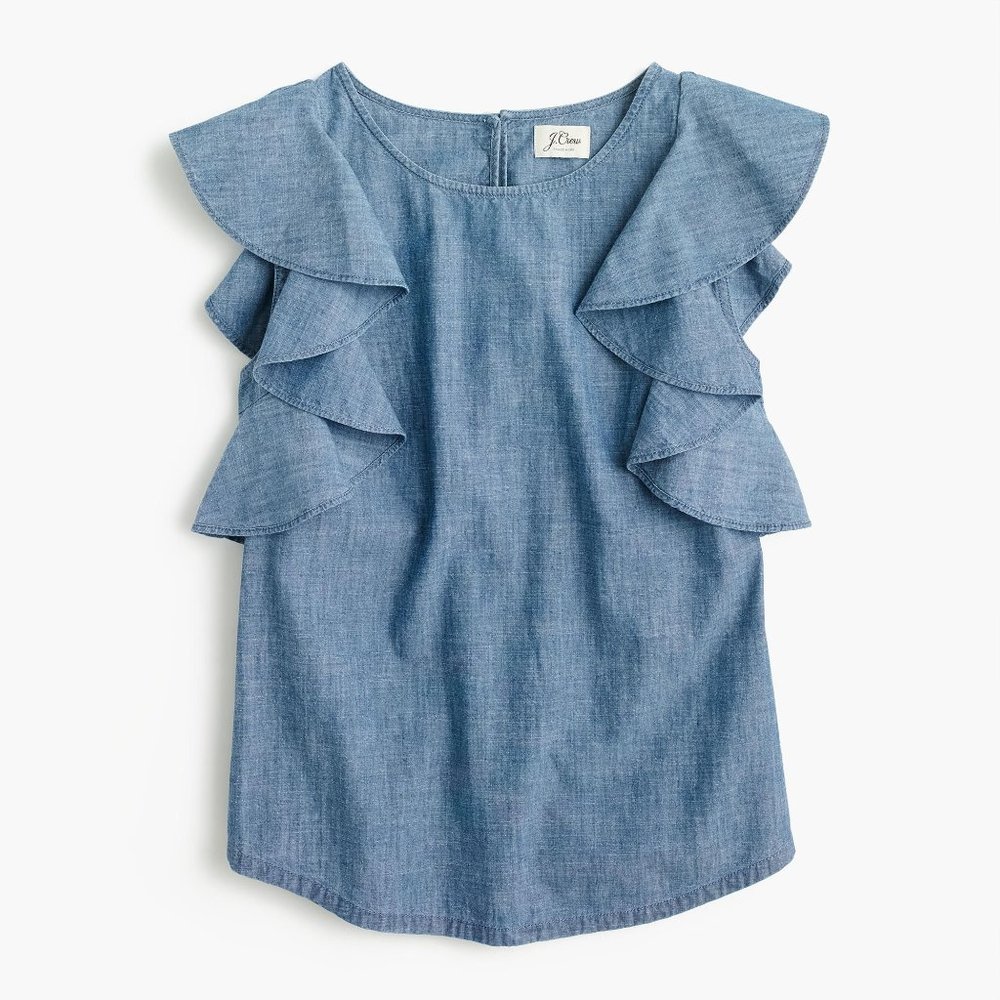 J. Crew Chambray Ruffle Top